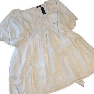 Chaudry White Square Collar Lace Detail Flowy Sleeves Dress Size Small NWT